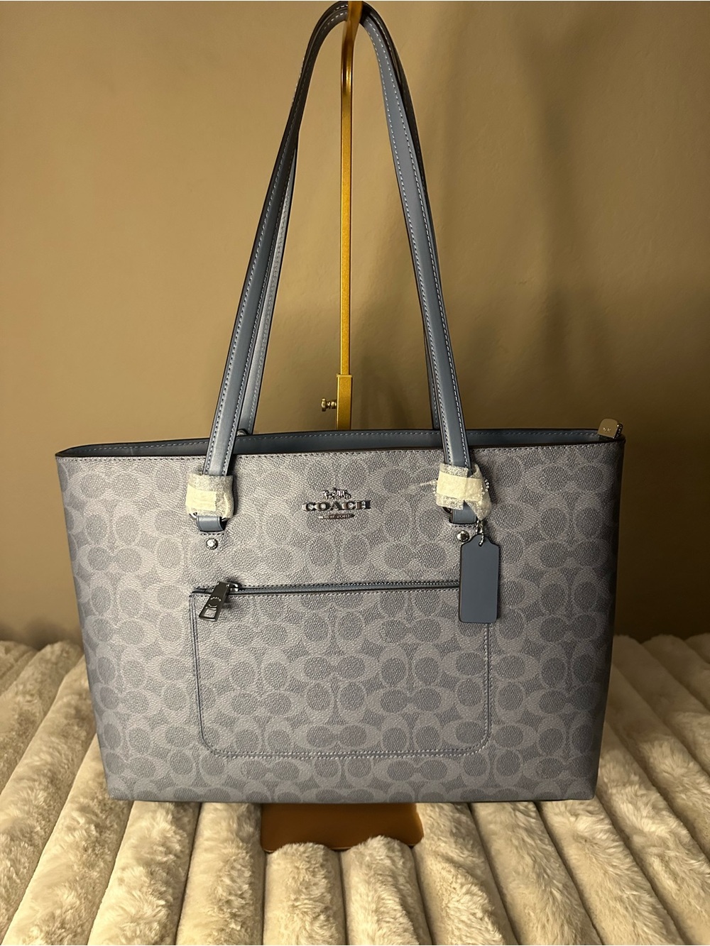 Coach Station Tote Bag in Denim Blue Signature Zip-Front Tote
